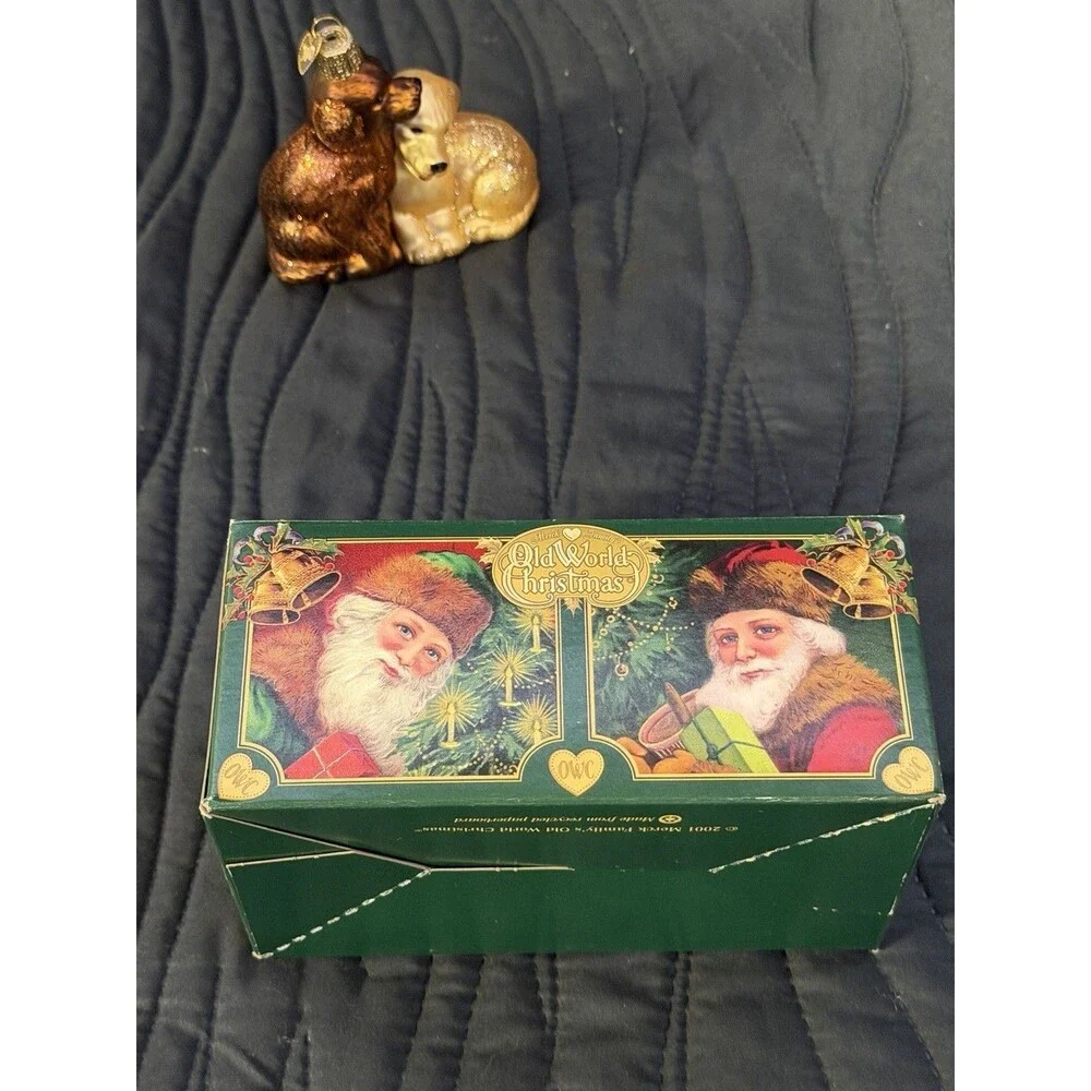 Merck Family Old World Christmas Glass Dog Ornament Brown & Golden w/ Box Bookle